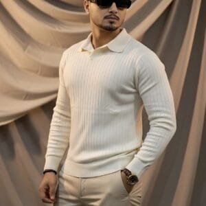MEN'S  DIAMOND KNIT POLO WHITE CODE-KP97