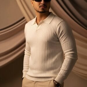 MEN'S  DIAMOND KNIT POLO CREAM CODE-KP98