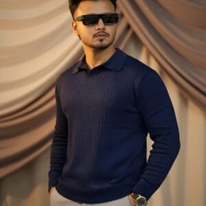 MEN'S  DIAMOND KNIT POLO NAVY CODE-KP96