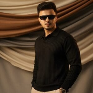 MEN'S  DIAMOND KNIT POLO BLACK CODE-KP95